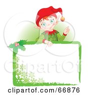 Poster, Art Print Of Christmas Elf Standing Behind A Green Blank Sign