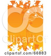Poster, Art Print Of White Silhouetted Autumn Leaves And Branches Over An Orange Background