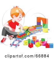 Royalty Free RF Clipart Illustration Of A Red Haired Boy Playing With A Toy Train