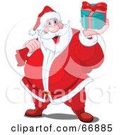 Poster, Art Print Of Santa Smiling And Holding Up A Gift