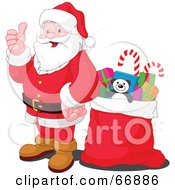 Poster, Art Print Of Santa Giving The Thumbs Up And Standing By A Sack