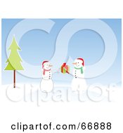 Poster, Art Print Of Snowman Giving A Christmas Present To A Friend