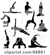 Royalty Free RF Clipart Illustration Of A Digital Collage Of Black Yoga People Silhouettes