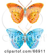 Poster, Art Print Of Digital Collage Of Orange And Blue Butterfly Bugs