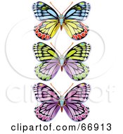 Royalty Free RF Clipart Illustration Of A Digital Collage Of Three Colorful Butterfly Bugs
