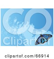 Poster, Art Print Of Blue Background With Waves And A Blue Butterfly