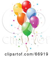 Poster, Art Print Of Colorful Party Balloons Floating With Star Confetti