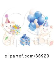 Poster, Art Print Of Digitial Collage Of Birthday Teddy Bears With Blue Balloons Flowers And A Present