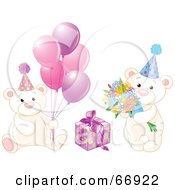 Poster, Art Print Of Digitial Collage Of Birthday Teddy Bears With Pink Balloons Flowers And A Present