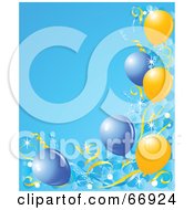 Royalty Free RF Clipart Illustration Of A Blue Vertical Background Bordered With Blue And Yellow Balloons And Confetti