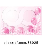 Royalty Free RF Clipart Illustration Of A Pink Background Bordered With Party Balloons Ribbons And Confetti