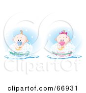 Poster, Art Print Of Digital Collage Of A Baby Boy And Girl Taking A Bubble Bath