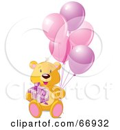 Royalty Free RF Clipart Illustration Of A Teddy Bear With A Gift And Pink Balloons