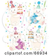 Poster, Art Print Of Digital Collage Of Birthday Polar Bears With Cakes Presents And Confetti