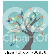 Poster, Art Print Of Leafy Autumn Tree Over Turquoise
