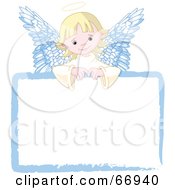 Poster, Art Print Of Sweet Blond Angel Girl Looking Over A Blank Sign