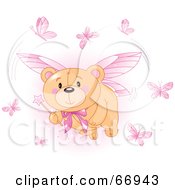 Royalty Free RF Clipart Illustration Of A Teddy Bear Fairy With Pink Butterflies And A Wand