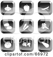 Royalty Free RF Clipart Illustration Of A Digital Collage Of Square Chrome Veggie Buttons by Prawny