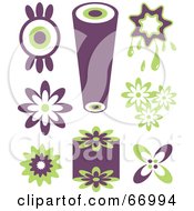 Royalty Free RF Clipart Illustration Of A Digital Collage Of Purple And Green Retro Icons