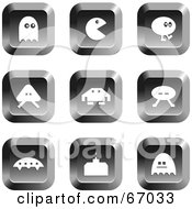 Royalty Free RF Clipart Illustration Of A Digital Collage Of Square Chrome Gaming Buttons
