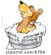 Brown Dog Mascot Cartoon Character Bathing In A Metal Tub Clipart Picture by Toons4Biz #COLLC6704-0015
