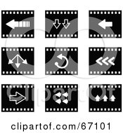Royalty Free RF Clipart Illustration Of A Digital Collage Of Black And White Film Strip Arrow Buttons
