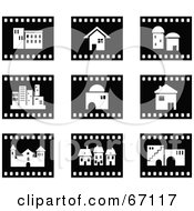 Poster, Art Print Of Digital Collage Of Black And White Architecture Film Strip Icons