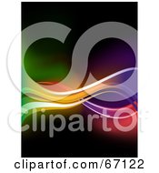 Royalty Free RF Clipart Illustration Of A Vertical Background Of Neon Colored Waves On Black