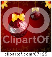 Poster, Art Print Of Red Christmas Background With Disco Baubles And Golden Bows And Holly