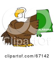 Royalty Free RF Clipart Illustration Of A Bald Eagle Holding A Green State Of Alabama