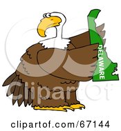 Bald Eagle Holding A Green State Of Delaware