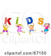 Royalty Free RF Clipart Illustration Of Children Carrying KIDS Text