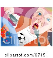 Royalty Free RF Clipart Illustration Of A Blue Eyed Boy Eating With A Fork And Knife by Prawny