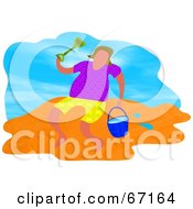 Royalty Free RF Clipart Illustration Of A Person Carrying A Pail Of Water On A Beach