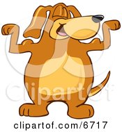 Poster, Art Print Of Brown Dog Mascot Cartoon Character Flexing His Bicep Arm Muscles