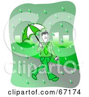 Poster, Art Print Of Businessman Walking Through A Rainy Green City