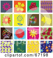Digital Collage Of Colorful Flower Tiles