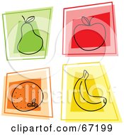 Digital Collage Of Square Pear Apple Orange And Banana Icons