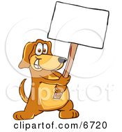 Poster, Art Print Of Brown Dog Mascot Cartoon Character Holding A Blank White Sign