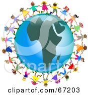 Royalty Free RF Clipart Illustration Of Global Kids Holding Hands Around An Africa Globe