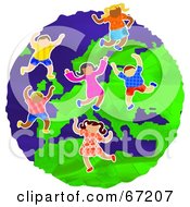 Poster, Art Print Of Happy European Kids Dancing On The Globe