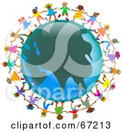 Royalty Free RF Clipart Illustration Of Global Kids Holding Hands Around An Asian Globe by Prawny