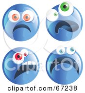 Poster, Art Print Of Digital Collage Of Four Scared Blue Emoticon Faces
