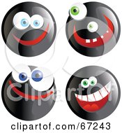 Poster, Art Print Of Digital Collage Of Four Black Happy Smiley Faces
