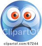 Poster, Art Print Of Scared Blue Emoticon Face - Version 1
