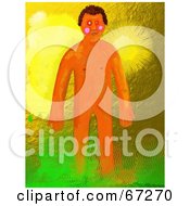Royalty Free RF Clipart Illustration Of A Nude Aboriginee Man Standing In Front Of The Sun