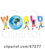 Royalty Free RF Clipart Illustration Of Children Carrying WORLD Text