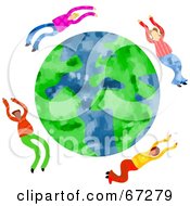 Royalty Free RF Clipart Illustration Of People Flying Around Earth