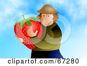 Poster, Art Print Of Strawberry Farmer Holding A Giant Berry
