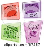 Poster, Art Print Of Digital Collage Of Colorful Square Tomato Rutabaga Peas And Radish Icons